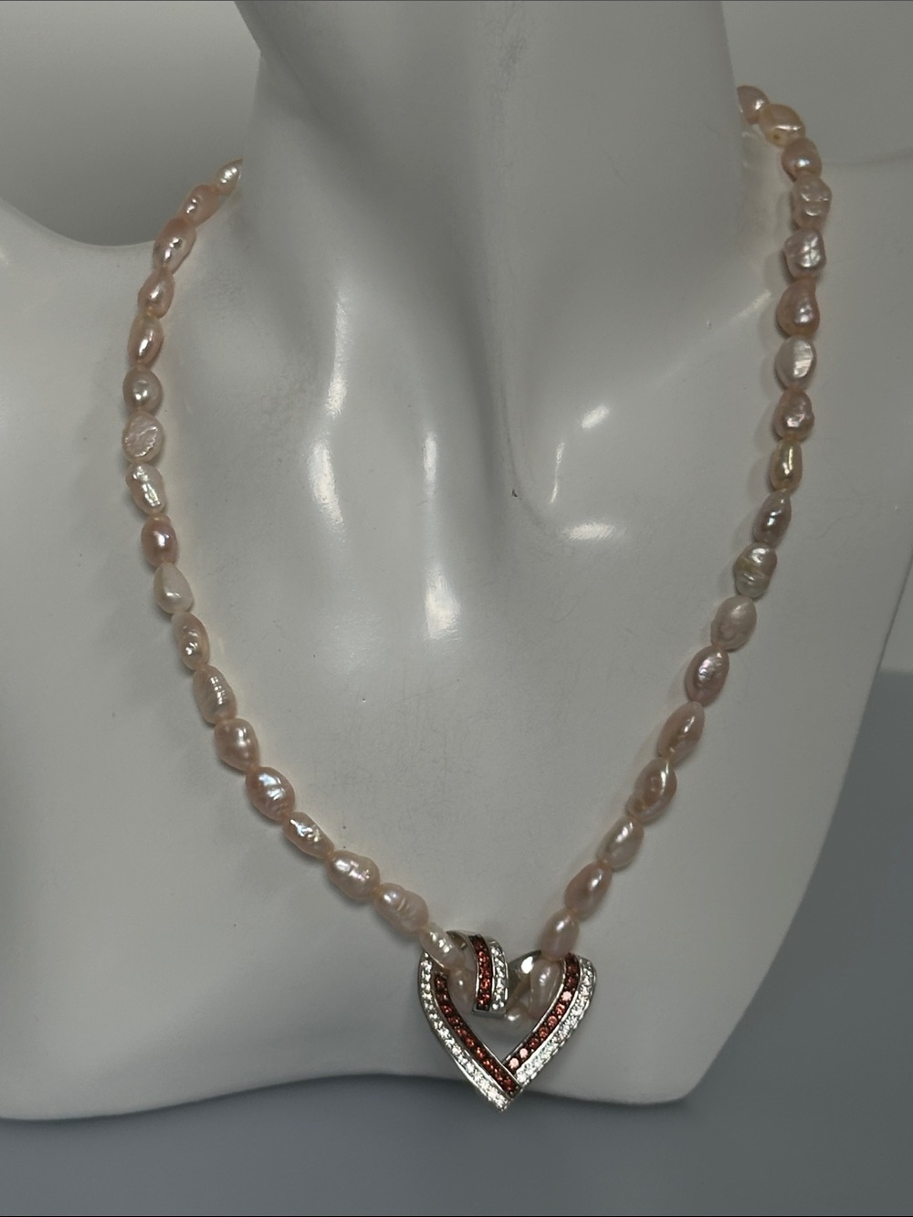 Freshwater Pearl 925 Sterling silver Garnet with Heart Necklace